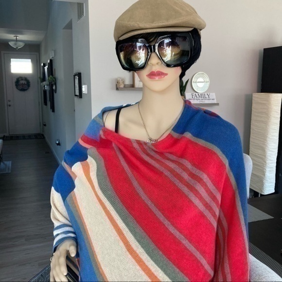 💋 Chaps knit poncho striped sweater cardigan - Picture 3 of 9